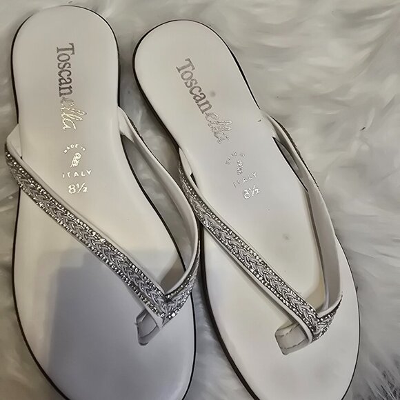White Sparkle Dressy Flip Flops - Picture 1 of 4